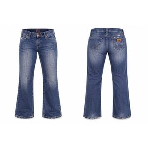 Wrangler Premium Patch Jeans Women's 12 x 32 Low Rise Boot Cut Pink Ribbon Mae